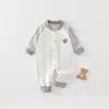 Macacão Bebê Moda Manga Longa Primavera e Outono para Meninos e Meninas Xadrez Casual Macacãozinho Passeio Macacãozinho Algodão Puro Classe A