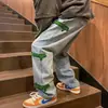 Jeans Bordados de Tendencia Nacional de Comercio Exterior para Hombre, Pantalones Rectos Sueltos de Pierna Ancha Estilo High Street, Chaqueta de Mezclilla de Diseñador para Hombre