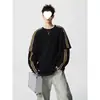 Marca de Moda Americana Camiseta Retro de Manga Larga con Tres Rayas Diseño con Sentido de la Moda para Hombre Falso Dos Piezas Holgada Casual Superior Moda Masculina