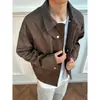 Jaqueta Harrington lapela cor marrom-café masculina moda outono alta qualidade xadrez retalhos estilo americano jaqueta aviador