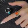 Anillo Decorativo Cuadrado con Flor Incrustada de Cuentas, Estilo Étnico, Joyería Ajustable de Nicho, Versátil, Exquisito, de Nicho, Sensación de Alta Gama
