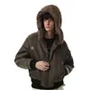 Chaqueta bomber de invierno para hombre con cuello y capucha de pelo sintético, con un diseño europeo y americano de moda con detalles de anillos metálicos