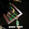 Colar Pingente Esculpido Cor de Jade Envolto em Placa de Contas Olho de Gato Dourado Método Antigo Colar Cabacinha Vajra de Cristal Branco Estilo Chinês Novo