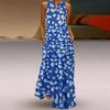 Vestido longo estampado vintage feminino AliExpress New Explosions com decote em V e sem mangas com estampa de margaridas