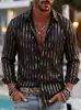 Camisa masculina de manga comprida listrada, estilo casual slim fit, top aberto da moda, europeia e americana, de vendas transfronteiriças da Amazon