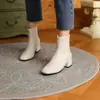 Botines cruzados de otoño e invierno para mujer, punta redonda, versátiles botines Martin de tacón medio, suela de goma suave para mujer, antideslizantes, cremallera lateral, tacón cuadrado