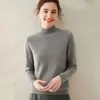 Suéter feminino de caxemira macia e cerosa, meia gola alta, grosso, cor sólida, solto, casual, ombro de sela, outono e inverno, nova camisa básica