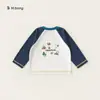 Bangxuan Huzhou Zhili Ropa Infantil Camiseta para Niños con Estampado Bloque de Color, Top Infantil de Manga Raglán, Ropa de Manga Larga para Niños Pequeños
