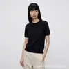 Camiseta de punto calado de manga corta para mujer, color liso, estilo minimalista, Tencel Cachemira, top de punto fino de verano para mujer, manga corta