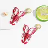 Pendientes de Langosta Estilo Vacaciones de Verano en la Playa Transfronterizos, Pendientes de Cangrejo Versátiles Estilo Bohemio Personalizados y Exagerados para Mujer
