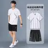 Conjunto de Roupa Esportiva de Secagem Rápida de Verão Masculino para Corrida Manga Curta Seda Gelada Uniforme de Basquete Conjunto de Top e Shorts Fitness Pena Tendência