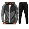 Novo Suéter Casual Masculino com Zíper e Capuz Jaqueta Suéter Conjunto de Cardigã com Costura Masculino
