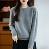 Suéter de Lana Grueso de Cuello Redondo Listo para Usar de Una Sola Línea para Mujer en Otoño e Invierno Nuevo Color Puro Holgado Versátil Suéter de Lana Camiseta Interior de Lana