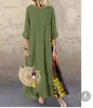 Aliexpress Amazon Popular Otoño Europeo y Americano Retro Floral Cuello Redondo Botón de Contraste Puntadas Mangas Tres Cuartos