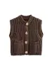 Novidades Outono e Inverno 2024 Moda de Rua Suéter Colete Gola Redonda Colete Tricotado com Ponto Grosso Colete Cardigan Tricotado Sem Mangas