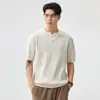 Roupas Masculinas Fengshe / Verão 2026 Nova Camiseta Masculina de Manga Curta com Gola Henley Torcida Estilo Old Money Fina