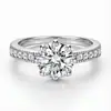 Anel de Prata Esterlina 925 Anel de Prata Esterlina Feminino Oito Garras Diamante de 2 Quilates Anel de Noivado Casamento Anel de Casamento Clássico Ins
