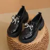 Mocassins Chunky Plataforma Slip-on Moda Retrô Verão 2025 Novos Versáteis para o Trabalho Bico Redondo Pequenos Sapatos de Couro Feminino
