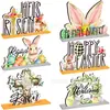 Decoración de Pascua para el Hogar de Nuevo Producto Transfronterizo Conejito de Pascua Adornos de Madera para Mesa Decoración Estilo Granja Rústica