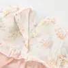 Nuevo mameluco de bebé estilo chino con botones diagonales, colgante de borla y ribete de encaje, mono de algodón de manga corta para bebés