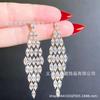Moda Europeia e Americana Internet Celebridade s925 Agulha de Prata Brincos Geométricos Personalizados Exagerados Rhinestone Hollow Long Tassel Brincos para Mulheres