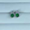 Pendientes de Plata de Ley 925 Chapada con Calcedonia Verde Hielo Incrustada Ágata Blanca Pendientes de Botón de Jade Versátiles para Mujer Suministro para Transmisión en Vivo de Joyería
