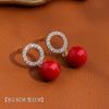 Exquisitos pendientes de perla con anillo de circón, aguja de plata S925, elegantes, combinables, estilo occidental, pendientes de alta gama para mujer.
