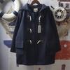 Estilo Japonés Soft Girl JK Oso Pequeño Abrigo de Lana Engrosado Vestido de Invierno con Hebilla de Esquina para Mujeres Menudas Abrigo de Lana Acolchado