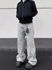 Jeans Scimitar con Salpicaduras de Tinta Otoño 2026 Gris Lavado Retro Desgastados Marca Trendy Diseño Unisex Corte Holgado Pantalones Largos
