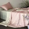 Juego de Cuatro Piezas de Colcha de Verano Refrigerante de Tencel Lenzing Importado, Colcha de Seda Helada Lavable de Color Sólido por Ambos Lados para Aire Acondicionado, Sábana Plana y Sábana Ajustable