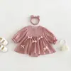 Nuevo vestido tipo mameluco de otoño para niñas, conjunto dulce de una pieza con lazo y manga larga para bebés, adecuado para fiestas de primer cumpleaños y eventos