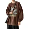 Sudadera con capucha Roja Camelia para Hombre Marca de Moda Retro Americano Ropa de Abrigo de Otoño Holgada de Peso Pesado Rígida Cuello Redondo Superior