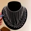 Colar de Renda com Pingente de Franja de Cristal Estilo Cool Coreano Personalidade de Nicho Moda Corrente para Clavícula Colar de Luxo Leve High-End para Mulheres