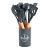Juego de Utensilios de Cocina, Juego de Utensilios de Cocina para Cocinar, Cuchara, Espátula, Resistentes al Calor, 12 Piezas, Antiadherentes, Silicona de Grado Alimenticio y Mangos de Madera, Juego de Herramientas de Cocina