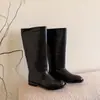 Botas de Motociclista Forradas de Borrego de Piel de Vaca 2024 Rectas pero Gruesas de Rodilla Tacón Grueso Suela Gruesa Botas Altas Moda Larga Británica Botas para Mujer