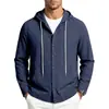 2026 Camisa de lino con capucha de manga larga para hombre estilo americano otoño e invierno transfronteriza, chaqueta con capucha tejida de color liso con cordón