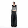 Colección nueva otoño/invierno 2026 transfronteriza: Pantalones casuales de cuero de pierna ancha, ajustables, de PU, tiro medio, holgados, a la moda, estilo retro americano