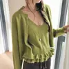 Enviado~ Nuevo conjunto de camisola ajustada de punto con cuello en V + cárdigan de punto para otoño e invierno para mujer