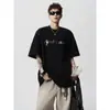 Camiseta Masculina de Manga Curta com Ombro Reto e Tecido Pesado Estilo Americano, Nova Marca de Moda de Verão, Estampa de Letras High Street, Camisa Solta de Manga Meia-Manga com Gola Redonda
