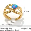 Anillo Popular Europeo y Americano de Acero Inoxidable y Piedra Natural, No se Desvanece, Retro, Lujo Ligero, Gama Alta, Anillo Abierto de Acero de Titanio Transfronterizo