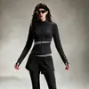 Conjunto de Roupa de Yoga Feminino Color Block Gola Alta Jaqueta com Zíper Calça Falsa de Duas Peças Respirável para Corrida ao Ar Livre Pilates Fitness