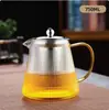 Tetera de Vidrio Engrosado con Filtro, Tetera Vertical de Rayas de Gran Capacidad, Hervidor de Té Resistente al Calor para Té de Flores y Té Negro