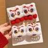 Horquilla de Borla Roja de Danza del León de Año Nuevo para Niñas y Niños, Accesorio Hanfu de Estilo Chino Tradicional, Adorno para el Cabello de Año Nuevo Estilo Chino