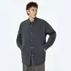 Camisa Verde de Botão, Cor Sólida, Casual, Simples, Ombros Ligeiramente Caídos, Solta e Versátil, Camisa com Camada Interna Texturizada, Forro de Manga Longa