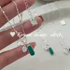 Collar de Plata de Ley S925 con Corazón Verde de Pegamento y Circonita Cuadrada Dongdaemun Diseño de Nicho Corea del Sur con Elegante Elegante