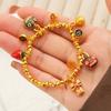 Tienda de Oro Mismo Estilo Pulsera Elástica Brillante con Cuentas Doradas, Segura y Feliz, Atrayendo Riqueza y Fortuna