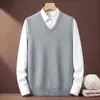 Colete de malha grossa de 340g para homens, novo modelo outono e inverno 2026, suéter masculino de cor sólida para camada base, casual de negócios para meia-idade