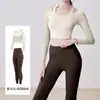 Top de Malla Hueca Falso de Dos Piezas Manga Larga Pantalones Deportivos de Nueve Puntos para Yoga Traje de Fitness Traje de Yoga sin Sujetador