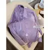 Camisa de Satén Morado de Alta Gama Estilo Francés con Mangas Abullonadas para Mujer, Diseño de Primavera y Otoño, Blusa Única y Elegante, Top Súper Bonito para Primavera