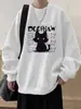 Moletom Estilo Americano Masculino 2025 Nova Marca Tendência Gato Bonito Design Solto Gola Redonda Top Casual Roupa Masculina